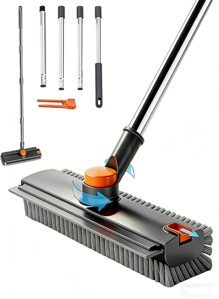 meayul Upgraded 4 in 1 Floor Scrub Brush with Length Adjustable Long Handle, Heavy-Duty Stiff 360° Bristle Scrubber with Squeegee and Tweezer for Patio, Shower, Garage, Deck, Tile, Concrete and Wood Surface - Image 1