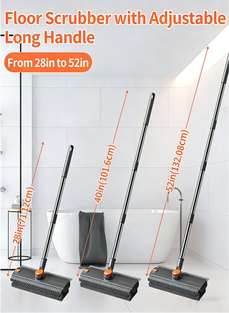 meayul Upgraded 4 in 1 Floor Scrub Brush with Length Adjustable Long Handle, Heavy-Duty Stiff 360° Bristle Scrubber with Squeegee and Tweezer for Patio, Shower, Garage, Deck, Tile, Concrete and Wood Surface - Image 2