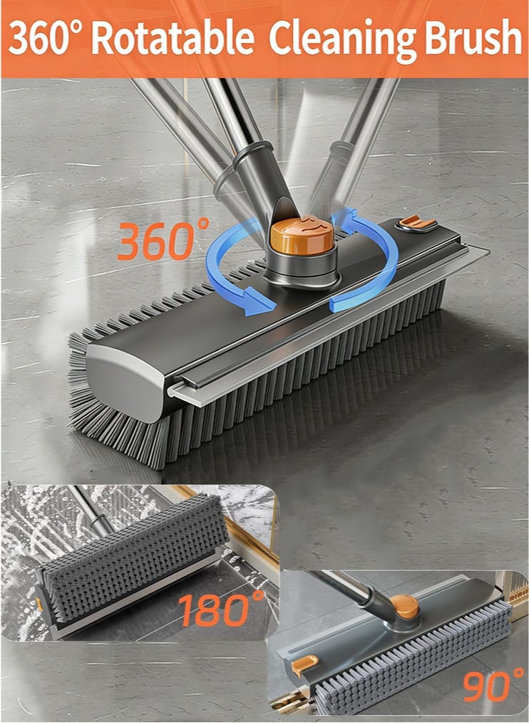meayul Upgraded 4 in 1 Floor Scrub Brush with Length Adjustable Long Handle, Heavy-Duty Stiff 360° Bristle Scrubber with Squeegee and Tweezer for Patio, Shower, Garage, Deck, Tile, Concrete and Wood Surface - Image 4