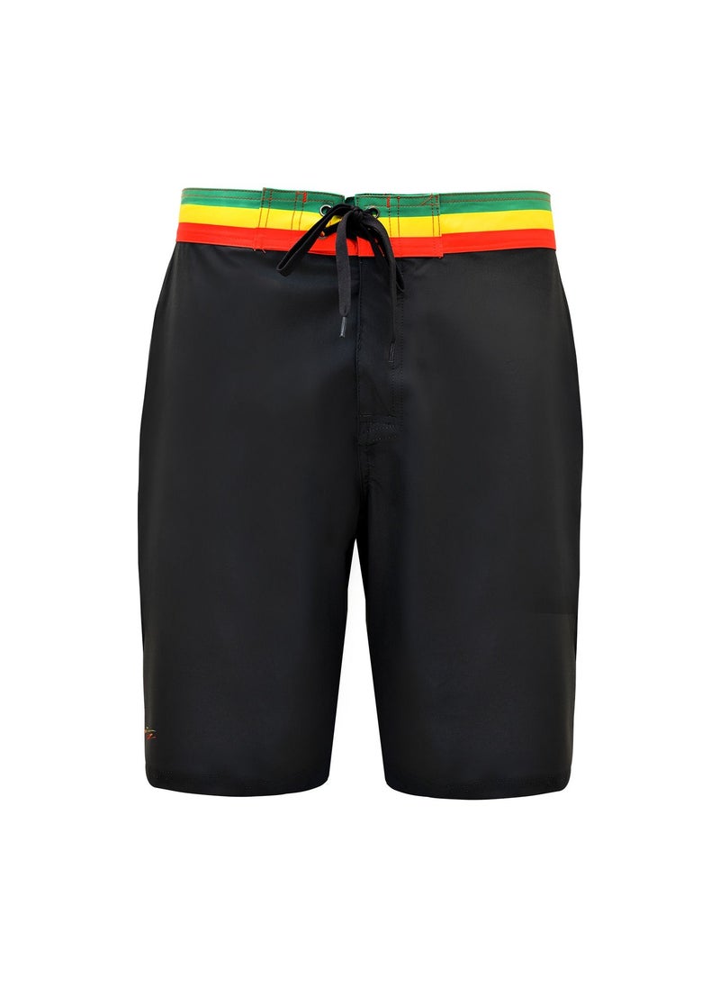 BOB MARLIN Bob Marlin Performance Board Shorts Swimming Trunks Quick Dry Black Rasta  - Image 1