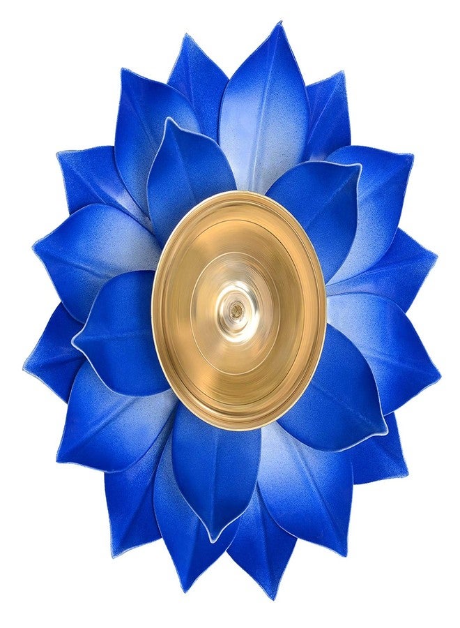 Skywalk Colorful Handcrafted Brass Lotus Diya Deepak Pooja Oil Lamp for Home Decoration and Diwali Gifting (Blue) - Image 2