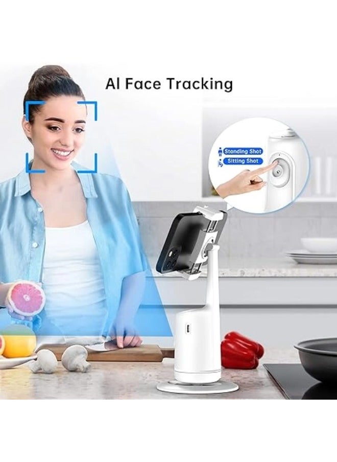 Auto Face Tracking Tripod - 360° Rotation Auto Tracking Phone Holder, No App, Phone Camera Mount with Remote and Gesture Control, Rechargeable Smart Shooting Holder for Video Recording, Tiktok