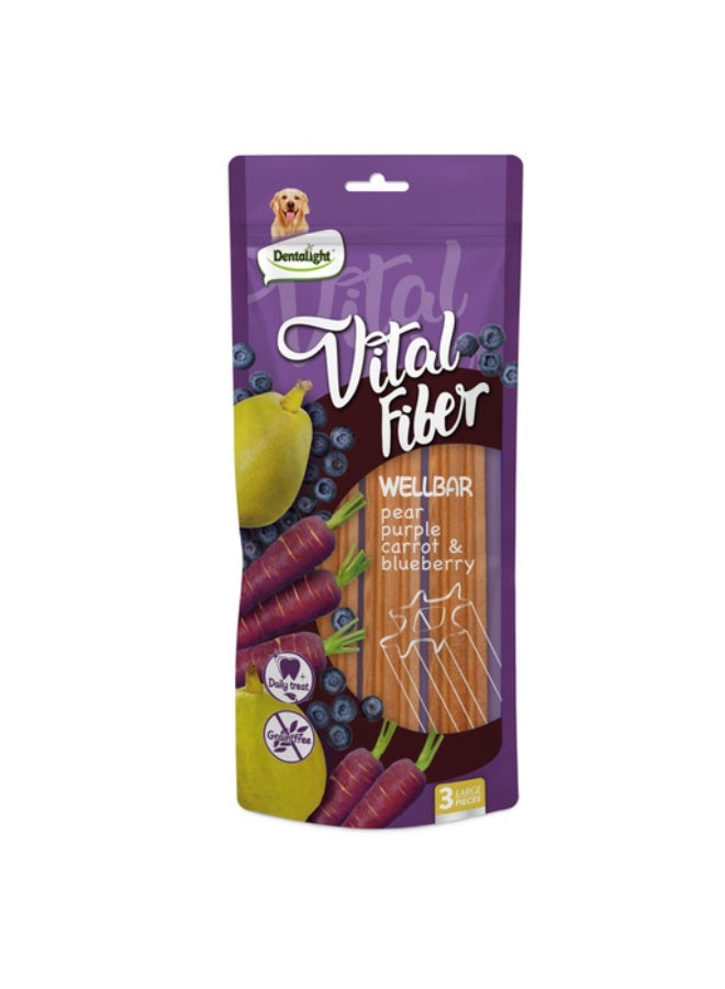 Dentalight Vital Fiber Wellbars 6" Treat For Dogs-Pear,Purple Carrot & Blueberry 250g-3pcs - Image 1