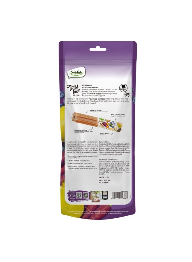 Dentalight Vital Fiber Wellbars 6" Treat For Dogs-Pear,Purple Carrot & Blueberry 250g-3pcs - Image 3