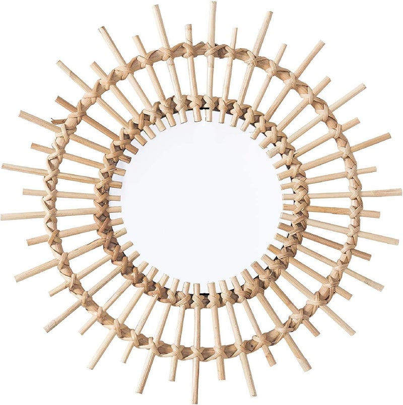 OYPEIP 22" Large Rattan Innovative Art Decoration Round Makeup Mirror Dressing Bedroom Bathroom Wall Hanging Mirrors Craft Photo Props,Glass Decor… - Image 1