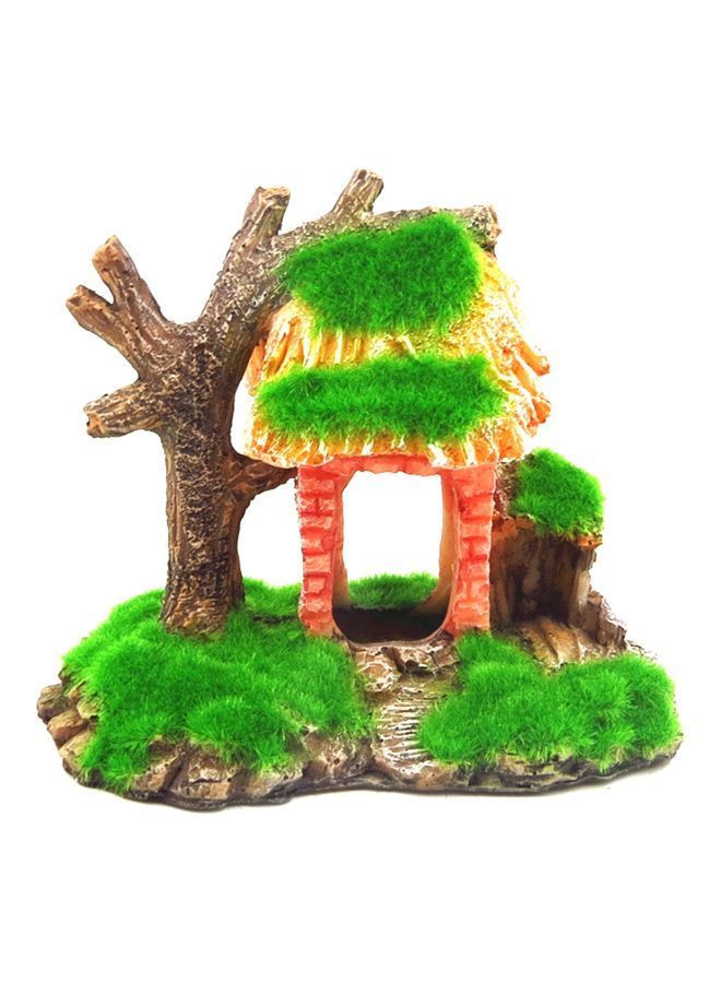 NIBEMINENT Artificial Moss House Shaped Aquarium Ornament Green/Red/Beige 13x8.50x10.50cm - Image 1
