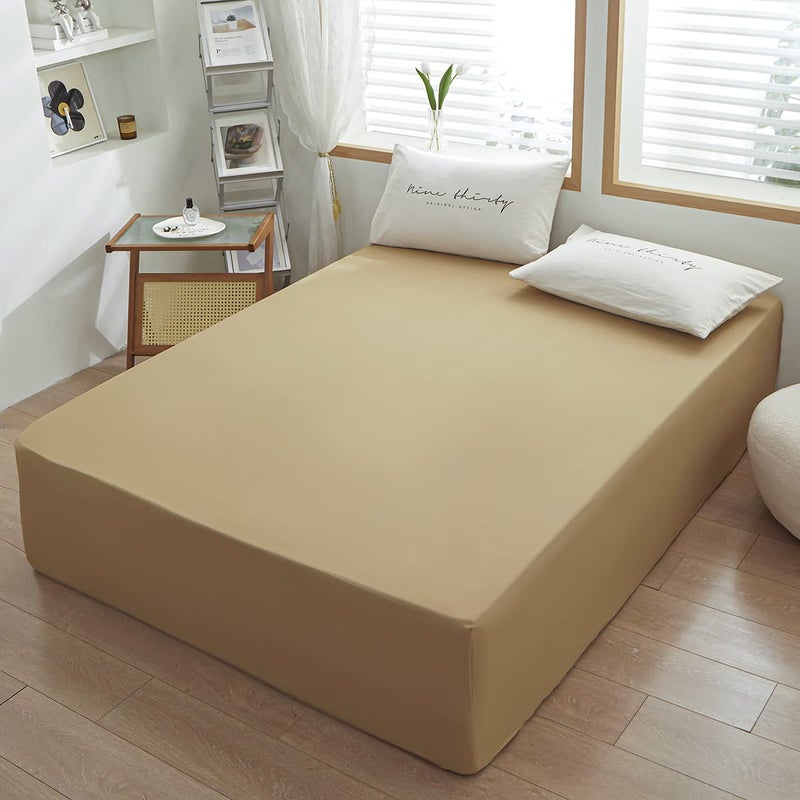 rushrushlulu Bedding Queen Size Fitted Sheet Only-Queen Size Deep Pocket Bottom Fitted Sheet Fits 15inches Bed Matress Sheet Soft and Microfiber Easy Care-Camel - Image 2