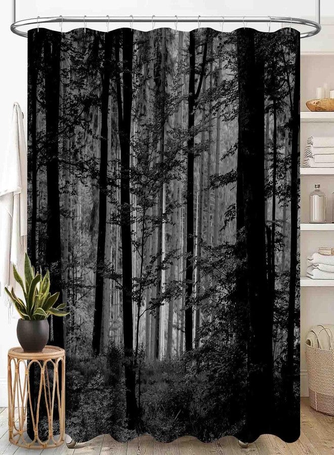 TKUYO Forest Shower Curtains, Gothic Misty Foggy Jungle Nature Forest Mountain Landscape Scenery Woodland Goth Dark BlackWaterproof Fabric Bathroom Shower Curtain Set with Hooks, 72"x72" Inch - Image 1