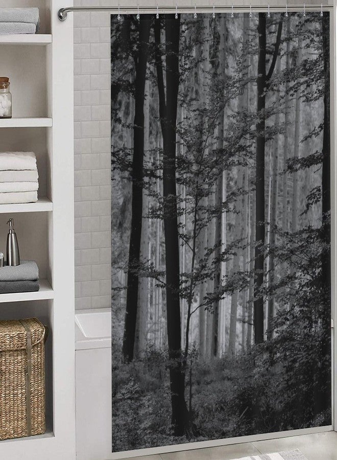 TKUYO Forest Shower Curtains, Gothic Misty Foggy Jungle Nature Forest Mountain Landscape Scenery Woodland Goth Dark BlackWaterproof Fabric Bathroom Shower Curtain Set with Hooks, 72"x72" Inch - Image 2