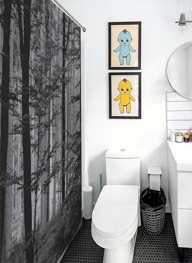 TKUYO Forest Shower Curtains, Gothic Misty Foggy Jungle Nature Forest Mountain Landscape Scenery Woodland Goth Dark BlackWaterproof Fabric Bathroom Shower Curtain Set with Hooks, 72"x72" Inch - Image 4