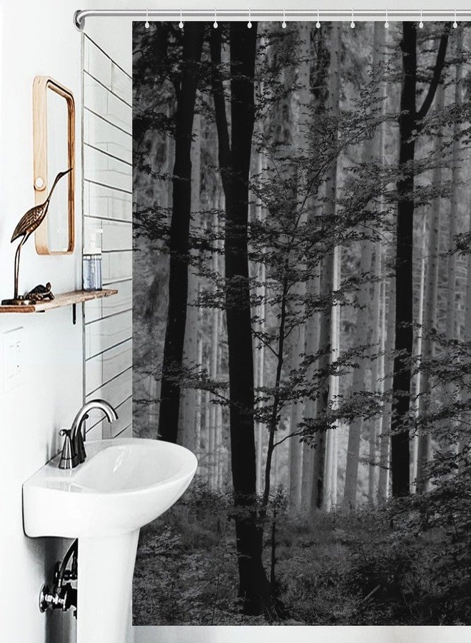 TKUYO Forest Shower Curtains, Gothic Misty Foggy Jungle Nature Forest Mountain Landscape Scenery Woodland Goth Dark BlackWaterproof Fabric Bathroom Shower Curtain Set with Hooks, 72"x72" Inch - Image 3