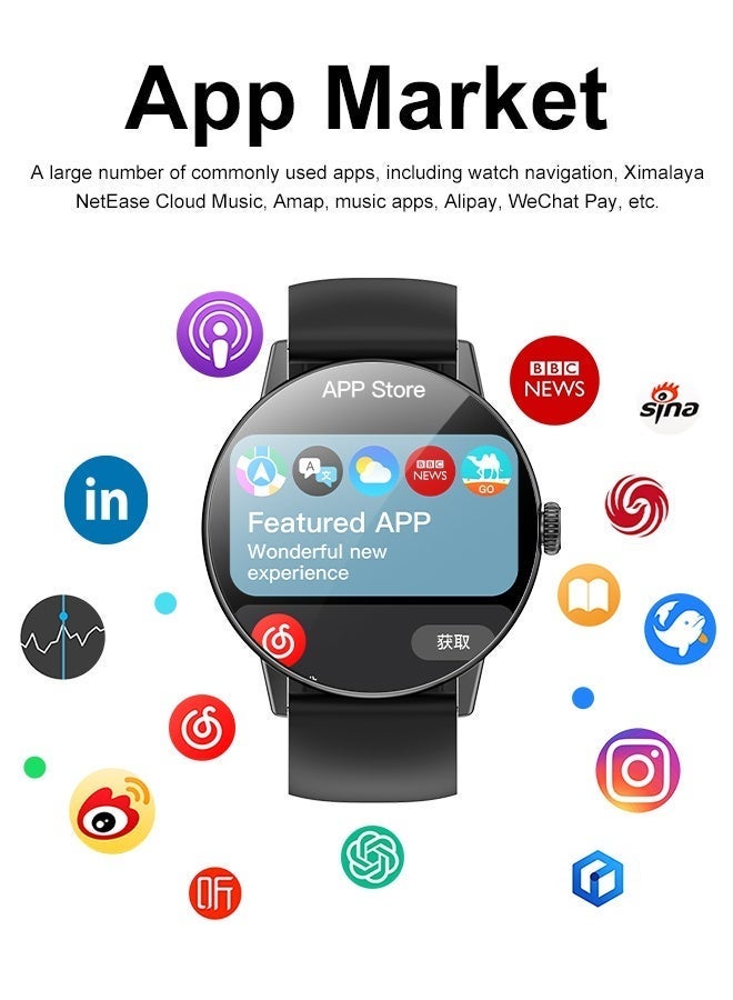 KitKey Korean Brand Smart Watch M5 Business Smartwatch, Waterproof Fitness Watch, Bluetooth Calling, Compatible with Android and iOS,Smartwatch For Men, Zinc Alloy Vacuum Plating, Heart Rate Monitoring，Black - Image 3