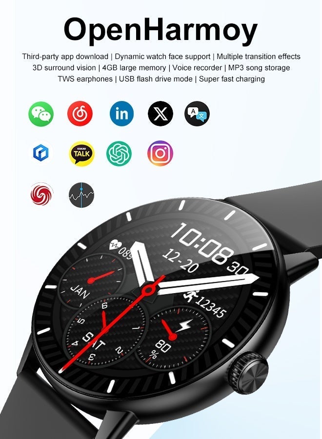 KitKey Korean Brand Smart Watch M5 Business Smartwatch, Waterproof Fitness Watch, Bluetooth Calling, Compatible with Android and iOS,Smartwatch For Men, Zinc Alloy Vacuum Plating, Heart Rate Monitoring，Black - Image 2