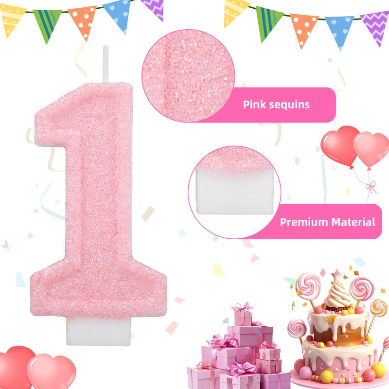 Gosknor Pink Number One Birthday Candles, Romantic Cake Glitter Pink Number 1st Candles Anniversary Cake First Topper Decoration Cute Birthday Party Supplies for Wedding Anniversary Celebration Supplies (1) - Image 4