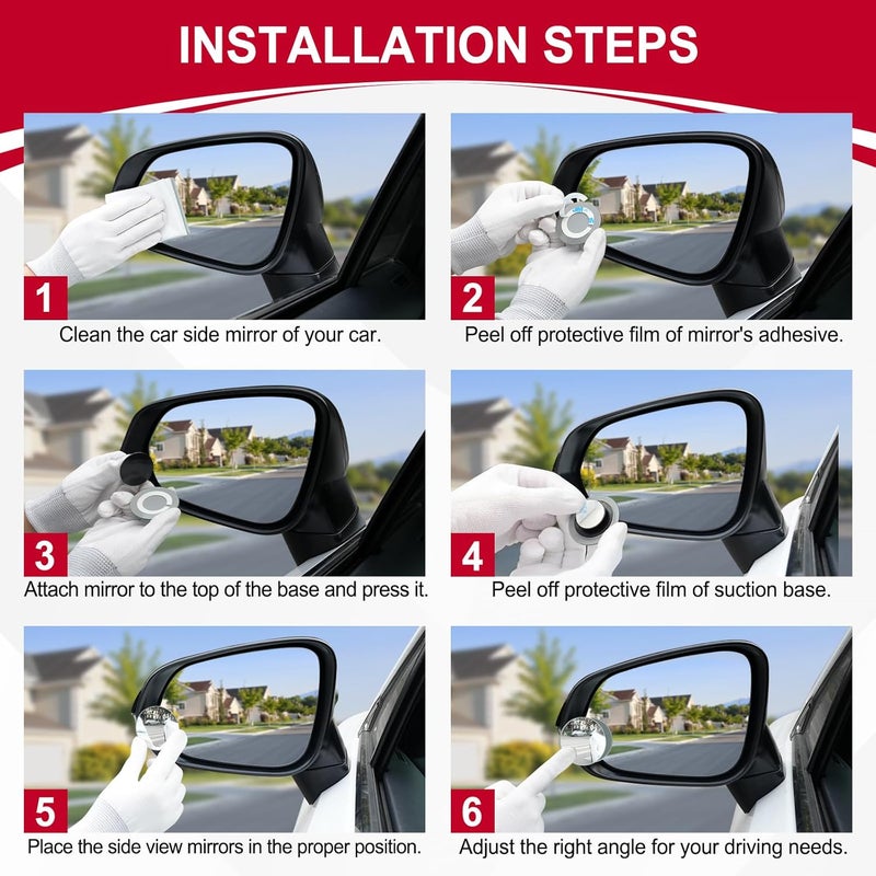 LivTee Blind Spot Mirror, 2" Round HD Glass Frameless Convex Rear View Mirrors Exterior Accessories with Wide Angle Adjustable Stick for Car SUV and Trucks, Pack of 4 - Image 4