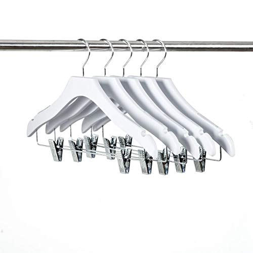 Quality Hangers Quality 14.5" White Wooden Petite Kids Skirt Pant Hanger Luxury Design with Robber Grips Chrome Swivel Hook Medium Elementary Size - Image 3