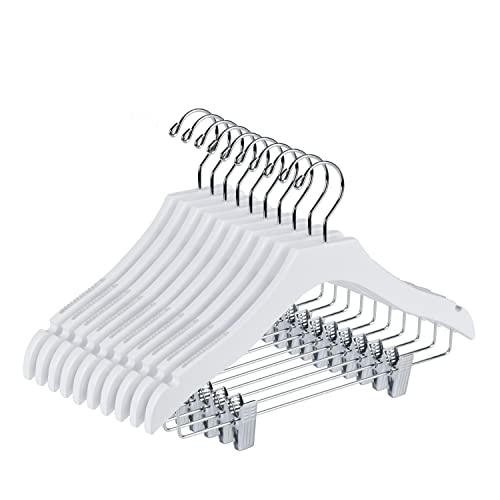 Quality Hangers Quality 14.5" White Wooden Petite Kids Skirt Pant Hanger Luxury Design with Robber Grips Chrome Swivel Hook Medium Elementary Size - Image 1