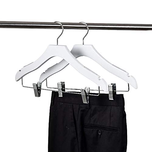 Quality Hangers Quality 14.5" White Wooden Petite Kids Skirt Pant Hanger Luxury Design with Robber Grips Chrome Swivel Hook Medium Elementary Size - Image 2