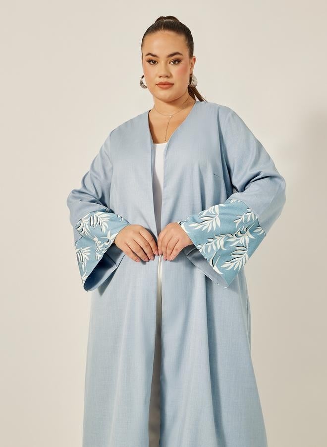 Styli Plus Size A-Line Front Open Abaya with Printed Tonal Detail  - Image 3