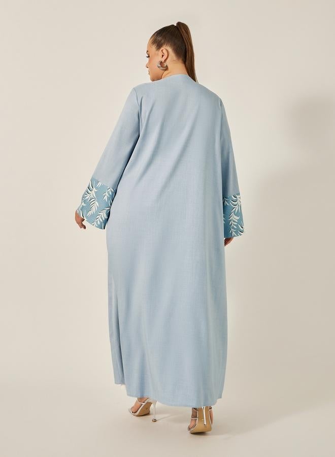 Styli Plus Size A-Line Front Open Abaya with Printed Tonal Detail  - Image 5