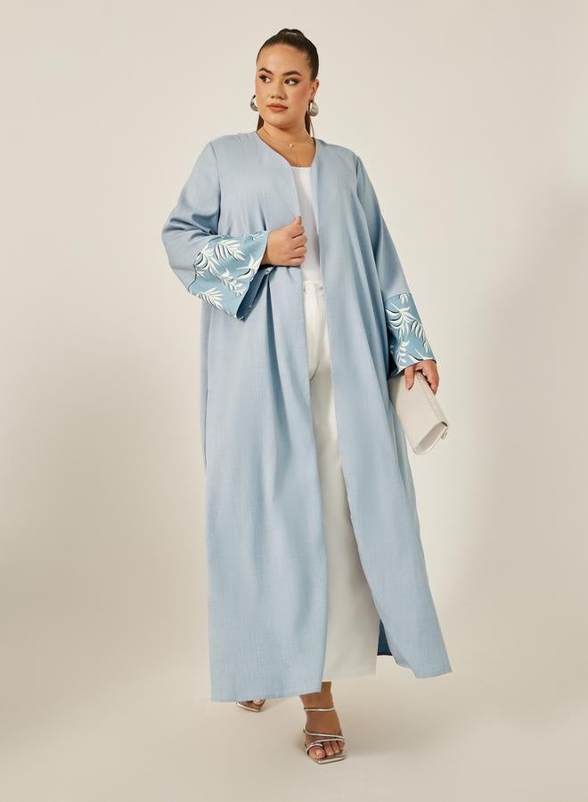 Styli Plus Size A-Line Front Open Abaya with Printed Tonal Detail  - Image 2