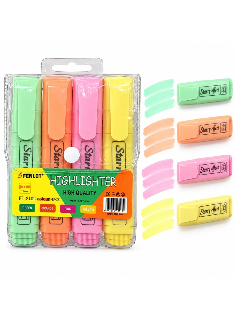 FENLOT Highlighter Set, 4 Pastel Colors, 1-5mm Chisel Tip - Image 1