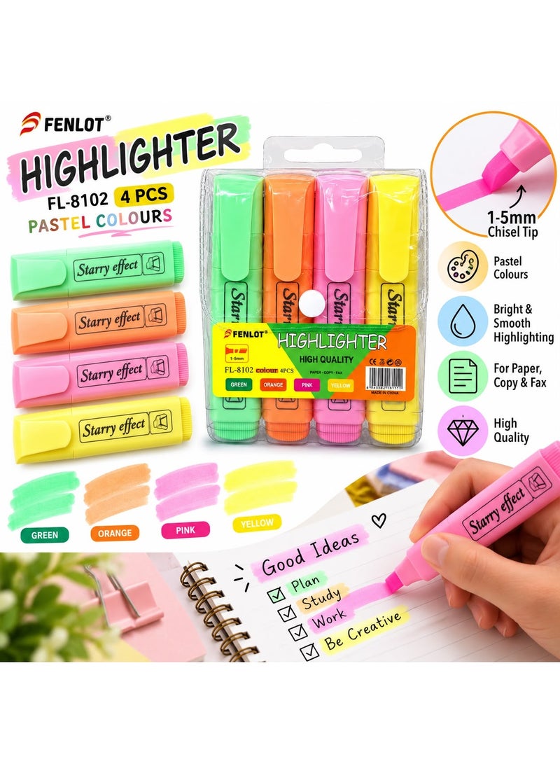 FENLOT Highlighter Set, 4 Pastel Colors, 1-5mm Chisel Tip - Image 4