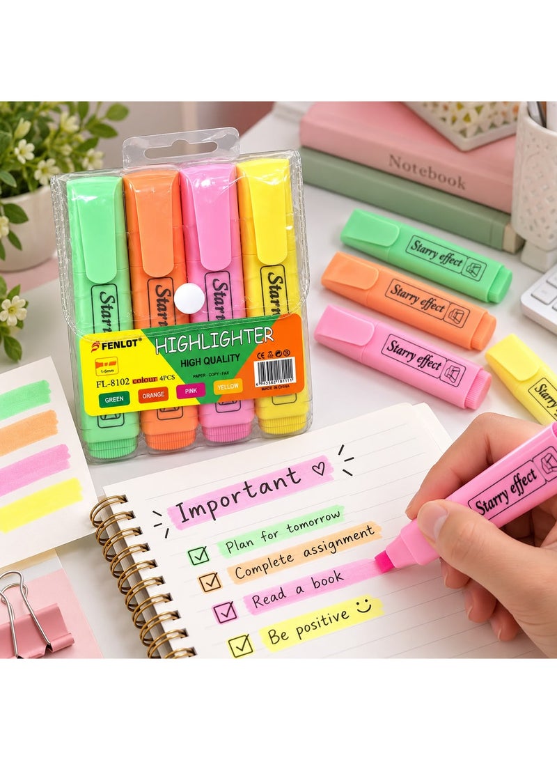 FENLOT Highlighter Set, 4 Pastel Colors, 1-5mm Chisel Tip - Image 3