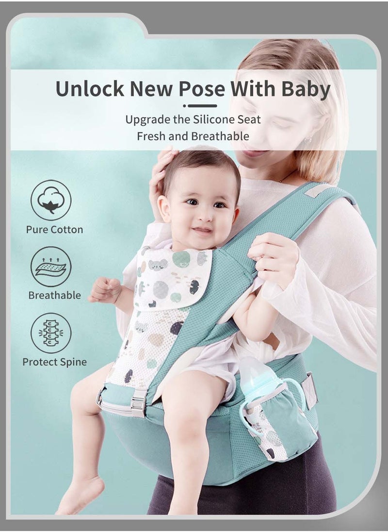 Baby Carrier with Hip Seat, Pure Cotton Breathable Baby Backpack Waist Stool, Light and Easy to Go Out with Detachable Straps & Bibs, Ergonomic Design, Labor-Saving and No Back Pain, Suitable for Babies 0-36 Months, Fresh Green - pzsku/Z8E65FE34E644DBAD3D97Z/45/_/1714466359/b14d40b3-a86c-4b4a-bca9-dc02a58216cc