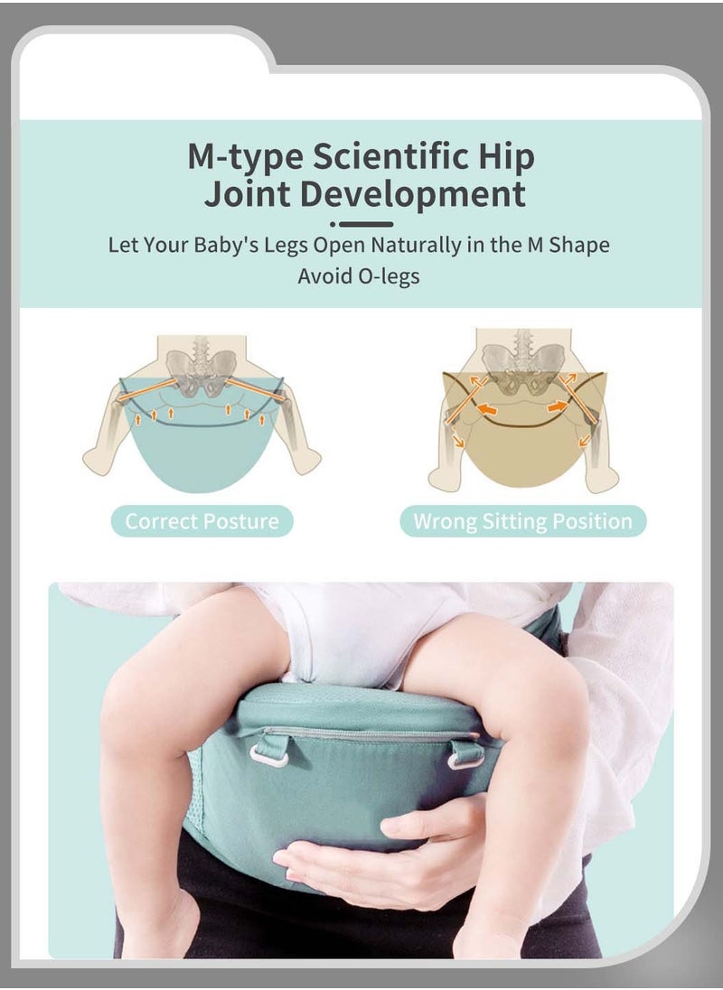 Baby Carrier with Hip Seat, Pure Cotton Breathable Baby Backpack Waist Stool, Light and Easy to Go Out with Detachable Straps & Bibs, Ergonomic Design, Labor-Saving and No Back Pain, Suitable for Babies 0-36 Months, Fresh Green - pzsku/Z8E65FE34E644DBAD3D97Z/45/_/1714466369/f9195fe1-3ba0-4817-af39-85ef9d01e7c3