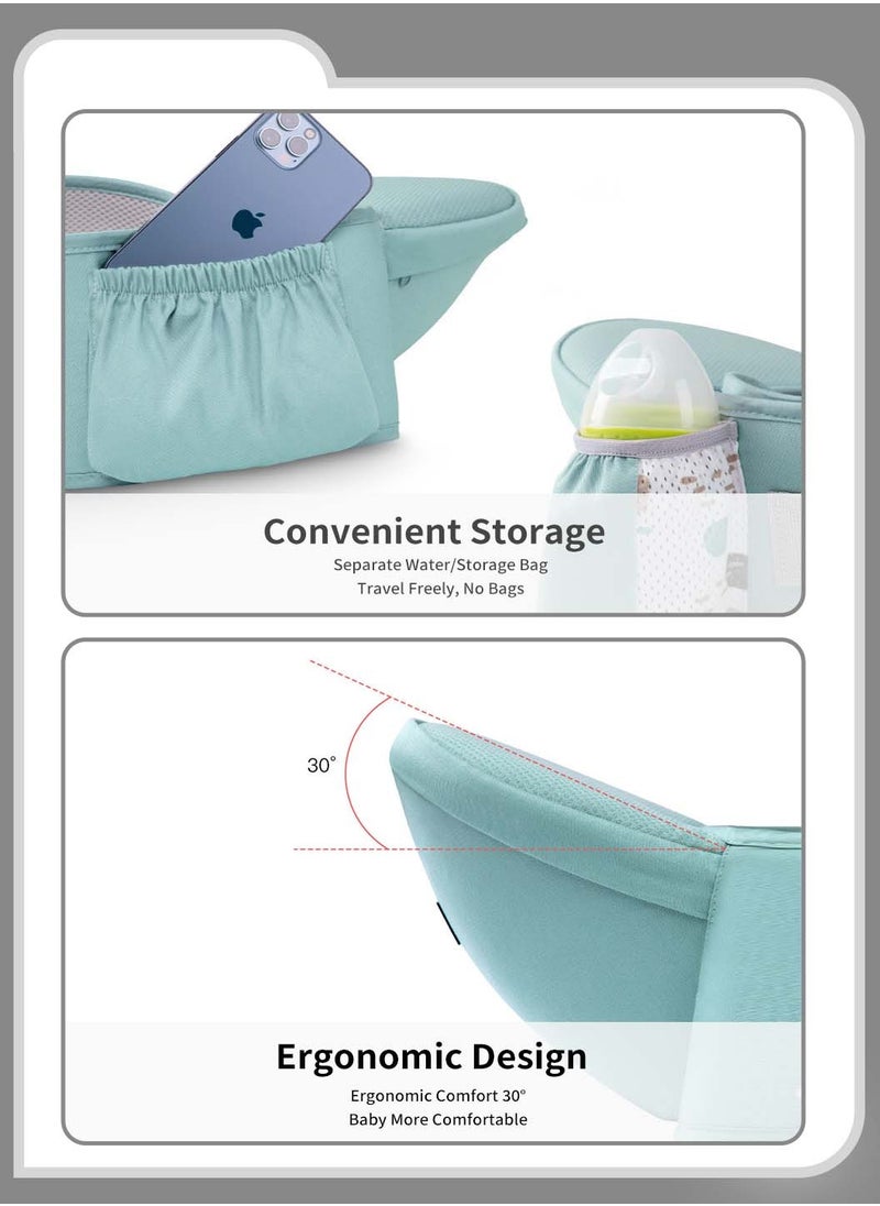 Baby Carrier with Hip Seat, Pure Cotton Breathable Baby Backpack Waist Stool, Light and Easy to Go Out with Detachable Straps & Bibs, Ergonomic Design, Labor-Saving and No Back Pain, Suitable for Babies 0-36 Months, Fresh Green - pzsku/Z8E65FE34E644DBAD3D97Z/45/_/1714466380/0fe2c05a-7b75-4b38-a58f-67ec0f93e789