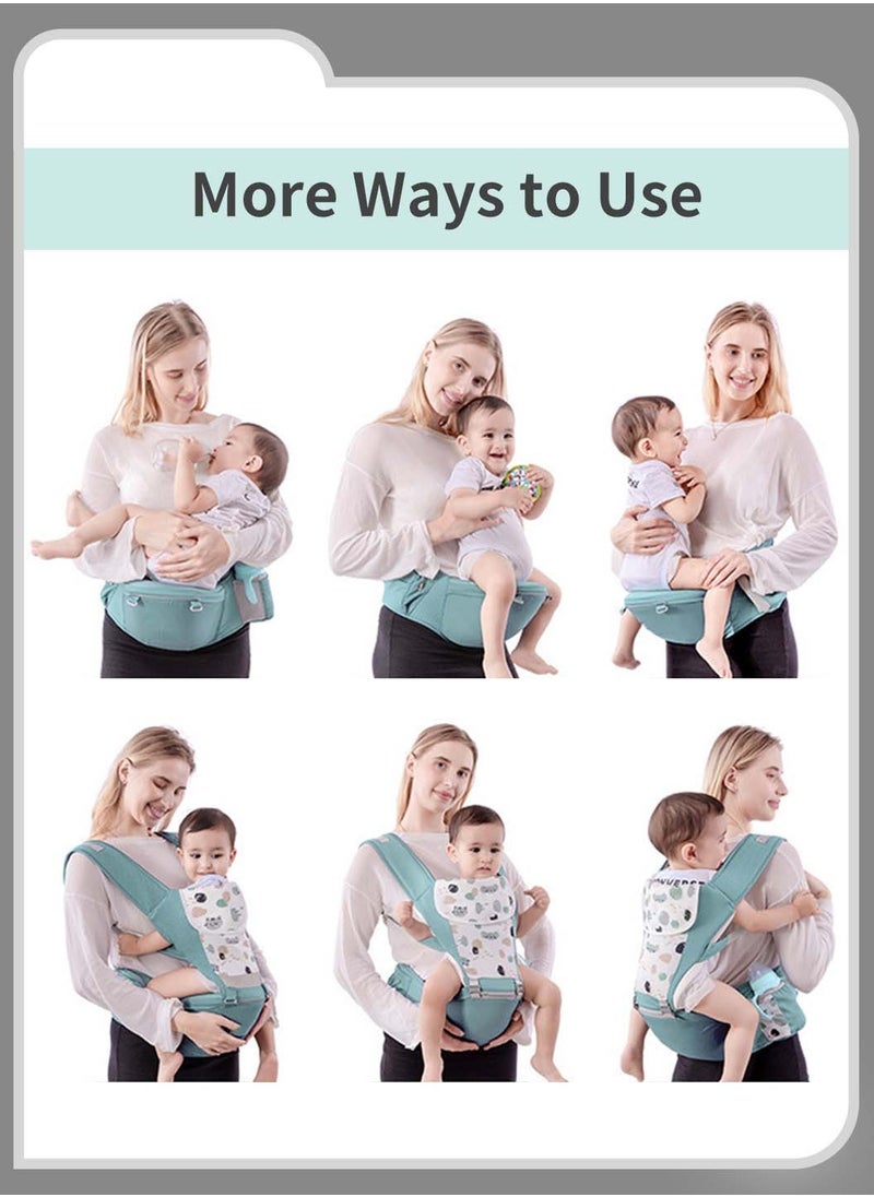 Baby Carrier with Hip Seat, Pure Cotton Breathable Baby Backpack Waist Stool, Light and Easy to Go Out with Detachable Straps & Bibs, Ergonomic Design, Labor-Saving and No Back Pain, Suitable for Babies 0-36 Months, Fresh Green - pzsku/Z8E65FE34E644DBAD3D97Z/45/_/1714466400/0575f904-f059-41e7-860a-60aa0bf7e175