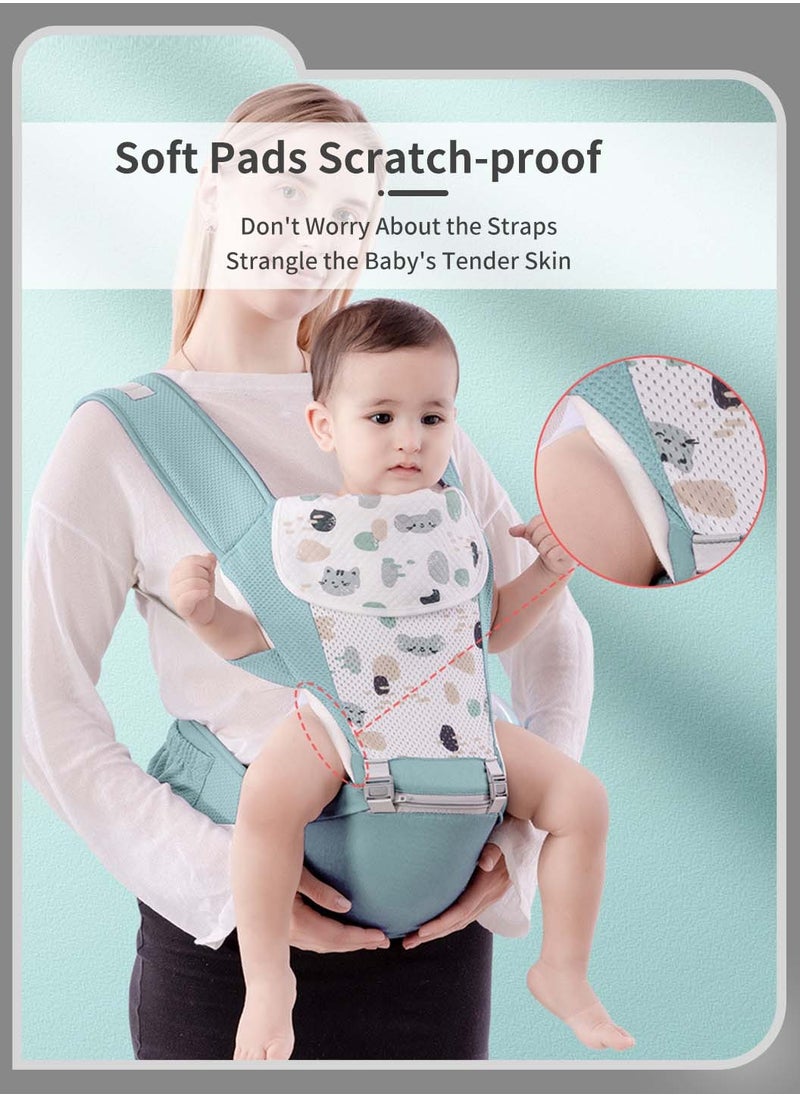 Baby Carrier with Hip Seat, Pure Cotton Breathable Baby Backpack Waist Stool, Light and Easy to Go Out with Detachable Straps & Bibs, Ergonomic Design, Labor-Saving and No Back Pain, Suitable for Babies 0-36 Months, Fresh Green - pzsku/Z8E65FE34E644DBAD3D97Z/45/_/1714467457/c6ca0f8f-f660-4bec-902a-49bd9b95095d