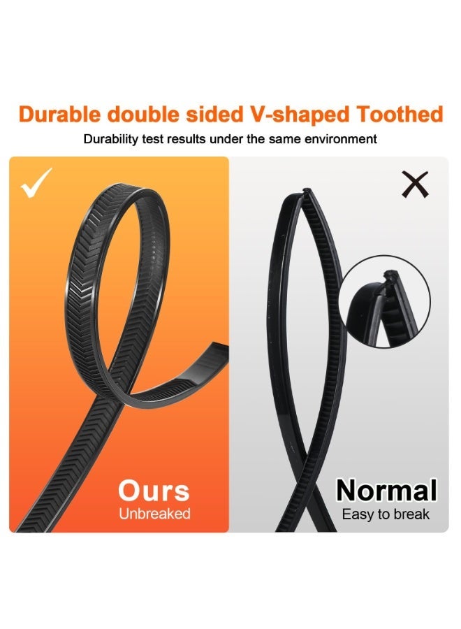 Heavy Duty Zip Ties 12 Inch, V‑Shaped Double Sided Toothed Cable Ties 200 LBS Tensile Strength, Industrial Nylon 66 Wire Ties for Indoor Outdoor Use (100 Pack) - Image 3