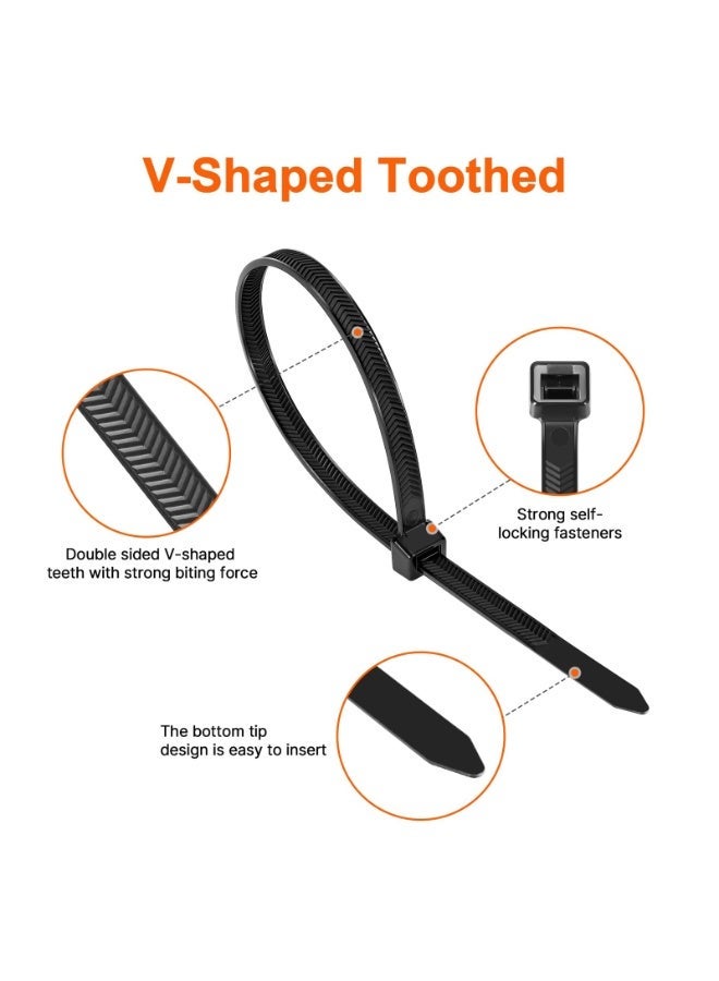 Heavy Duty Zip Ties 12 Inch, V‑Shaped Double Sided Toothed Cable Ties 200 LBS Tensile Strength, Industrial Nylon 66 Wire Ties for Indoor Outdoor Use (100 Pack) - Image 2