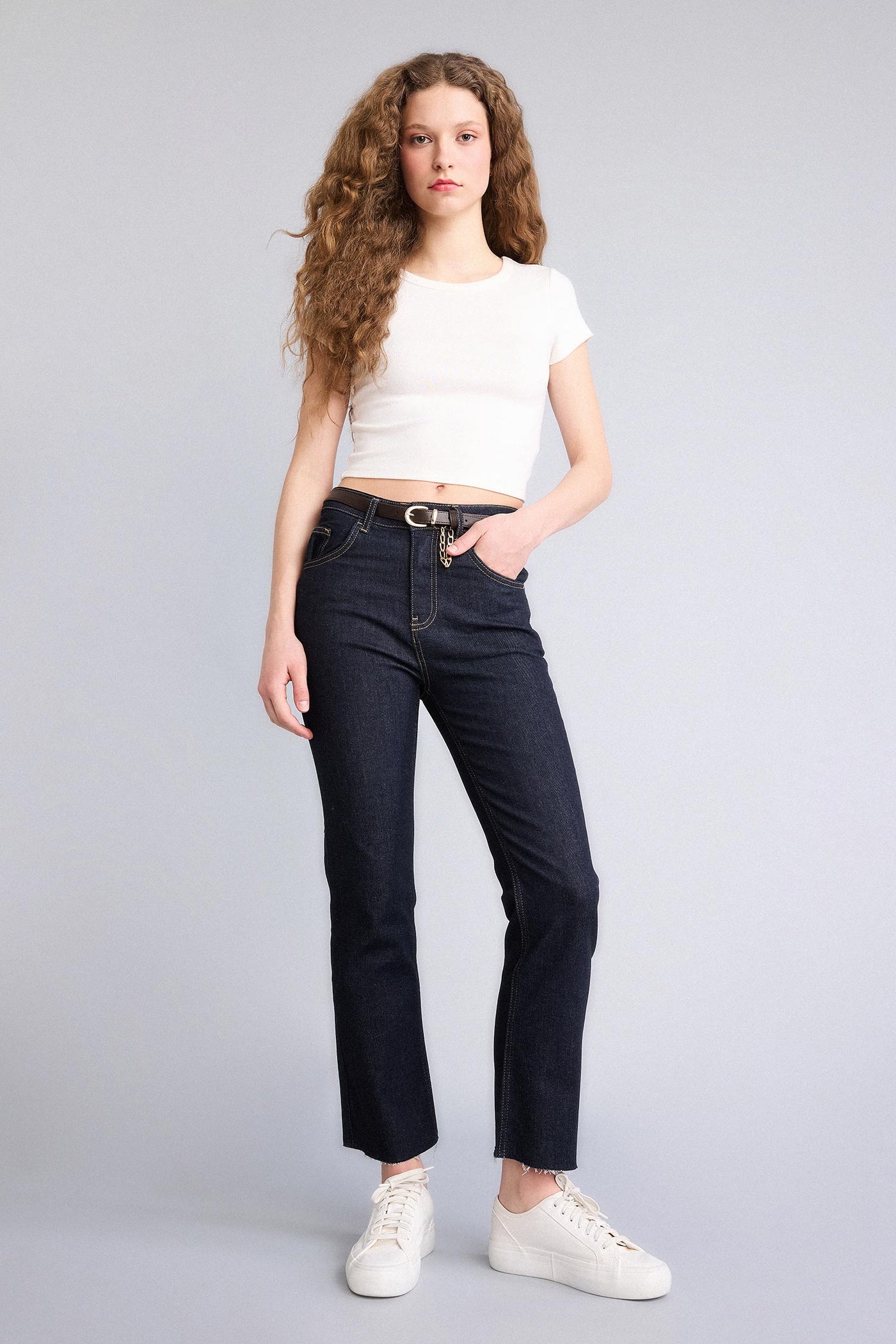 Blue Woman Crop Flare Fit High Waist Jeans Casual