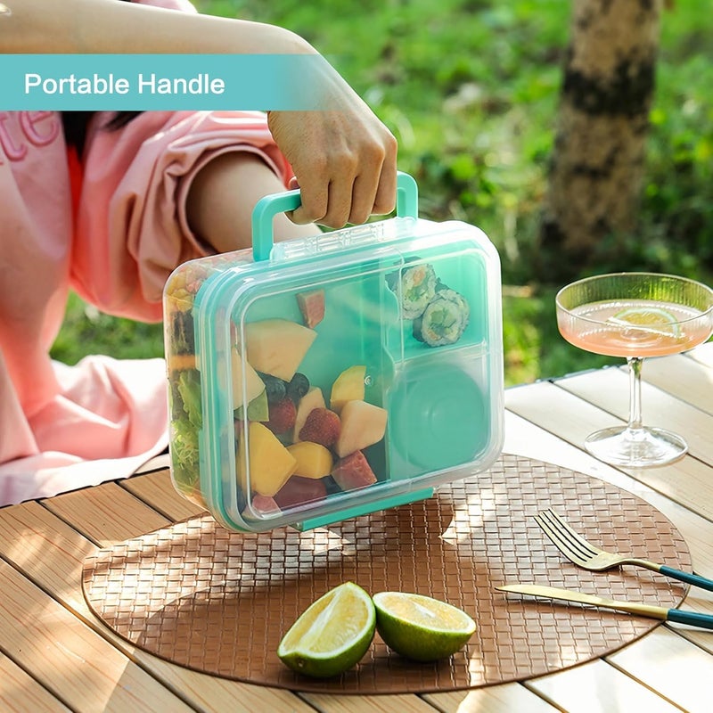 KEYOZA 3 Compartment Plastic Lunch Box Bento Lunch Box with 2 Removable Trays and Salad Dressing Container Design Use for Office School Travelling 1650 Ml Minty Teal - Image 5