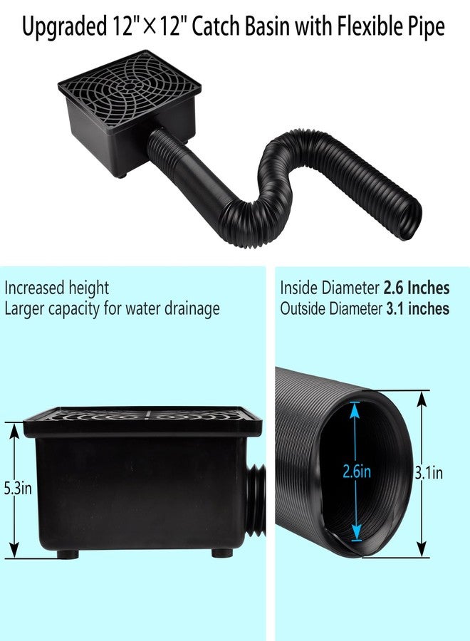 Prestantious Gutter Downspout Catch Basin, Upgraded Version 12"×12" Catch Basin Gutter Downspout Extensions with 3” Flexible Pipe, Rainwater Downspout Diverter, Pipe Stretched Length 6.7ft - Image 2
