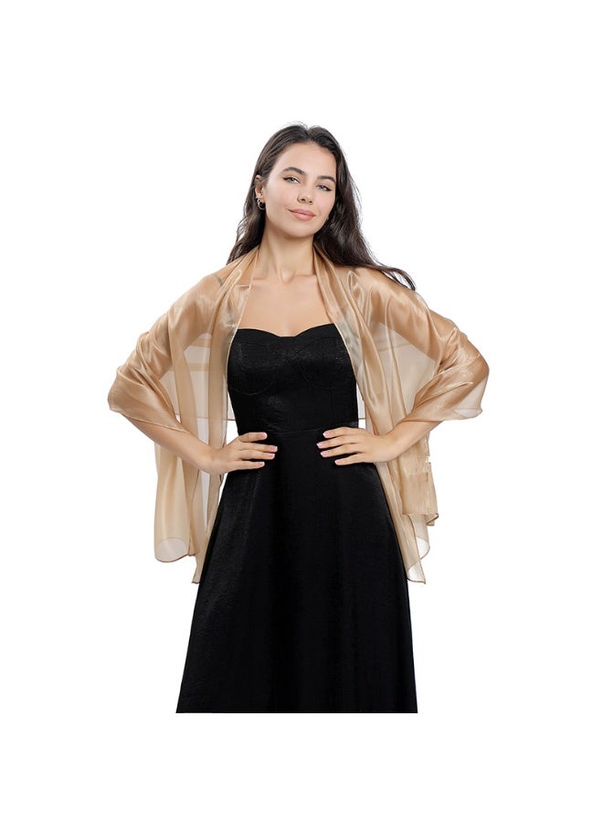 ILovhaprty 170x70cm Elegant Solid Color Chiffon Shawl - Light Brown Shawl Scarf Luxury Wedding Bridesmaid Scarf, Evening Party Hijab, Abaya Wrap for Women - Image 2