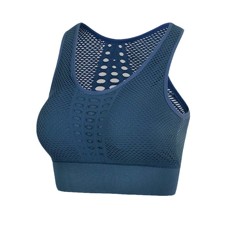 Summer Seamless Sports Bra, Breathable Backless Yoga Fitness Top Blue  - Image 1