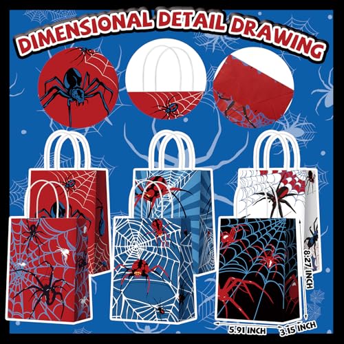 Epakh 24 Pcs Spider Party Favors Bags with Handles Spider Birthday Party Decorations Double Sided Goodie Candy Bags (Class Spider) - Image 3