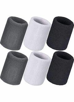 6 PCS Sports Wristbands Cotton Sweatband Wristbands Wrist Sweatbands Wrist Sweat Bands for for Men and Women, Good for Tennis, Basketball, Running, Gym, Working Out