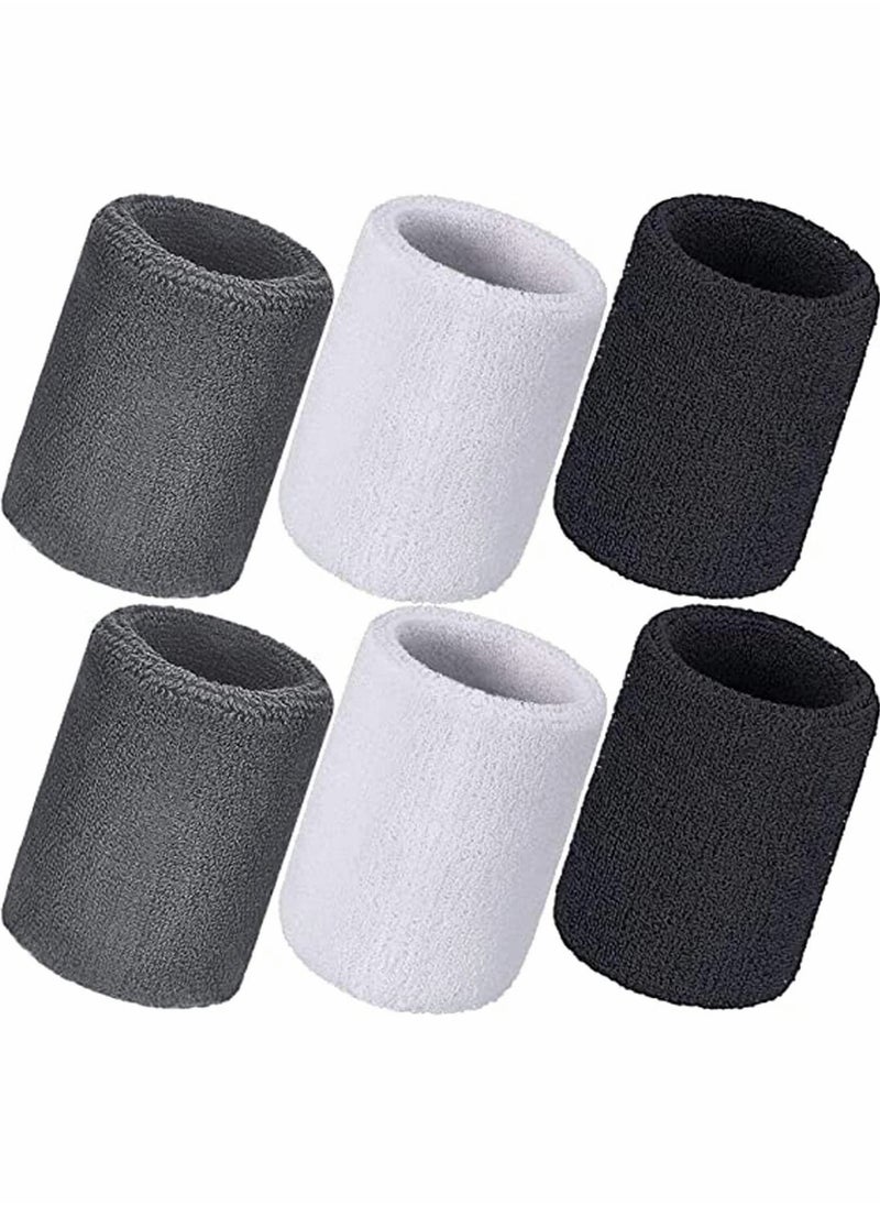KASTWAVE - 6 PCS Sports Wristbands Cotton Sweatband Wristbands Wrist Sweatbands Wrist Sweat Bands for for Men and Women, Good for Tennis, Basketball, Running, Gym, Working Out - Image 1