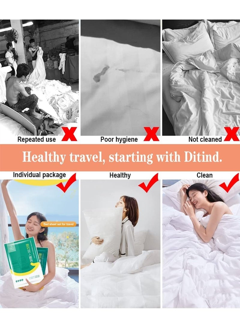 سيوسي مجموعة ملاءات السرير المكونة من 4 قطع للاستعمال مرة واحدة للسفر ، ملاءات سرير مزدوج ملاءات السفر للفندق ، مجموعة غطاء لحاف ملاءة محمولة للسفر وفندق سبا ورحلة عمل ، جاهزة للاستخدام مجموعة مفروشات يمكن - Image 2