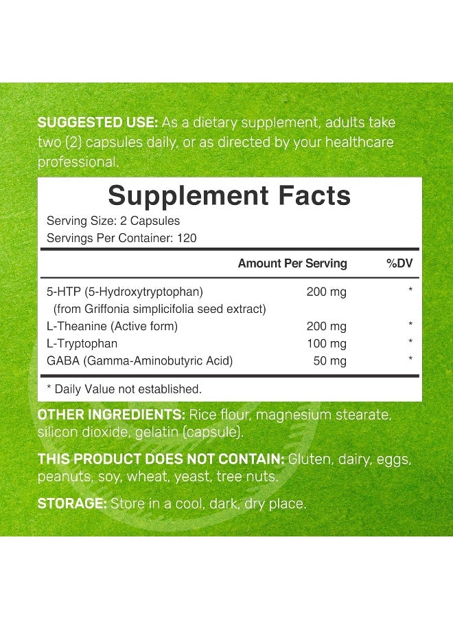 DEAL SUPPLEMENT 5-هيدروكسي تريبتوفان 200 ملغ مع L-ثيانين 200 ملغ، غابا و L-تريبتوفان، 240 كبسولة - Image 2