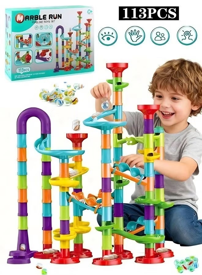 113 PCS versatile ball track building blocks, children's educational DIY assembly slides, children's creative construction slides, educational hands-on assembly parent-child interactive assembly toys, three-dimensional ball pipe building block sets, gifts for boys and girls - Image 1