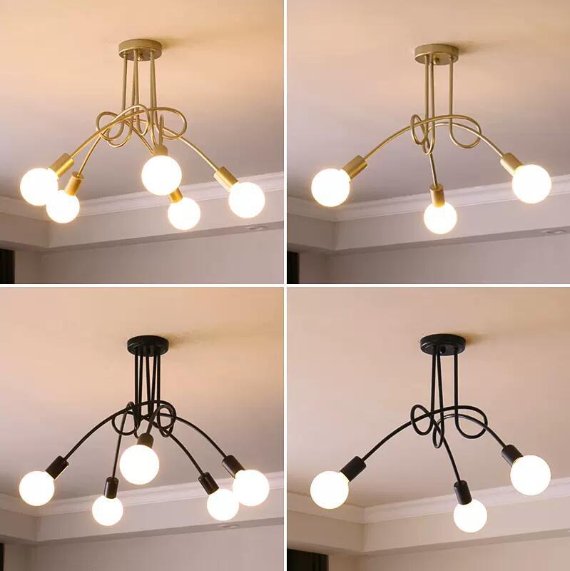 Cross-border industrial style multi-head bent tube wrought iron chandelier simple American personality small chandelier living room dining room bedroom chandelier without light source 3 golden heads - Image 2