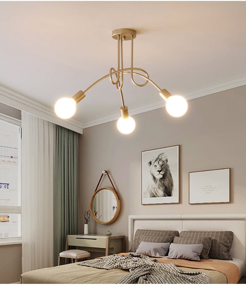 Cross-border industrial style multi-head bent tube wrought iron chandelier simple American personality small chandelier living room dining room bedroom chandelier without light source 3 golden heads - Image 1