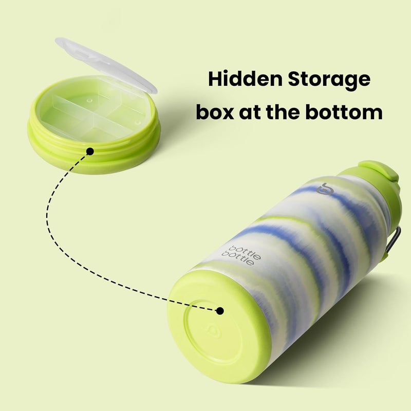 BOTTLE BOTTLE Insulated Water Bottle with Pill Box, 900ml Stainless Steel Sports Water Bottle (Mist) - Image 2