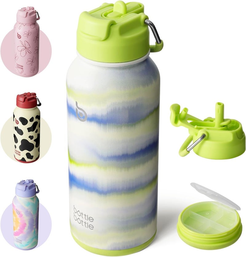 BOTTLE BOTTLE Insulated Water Bottle with Pill Box, 900ml Stainless Steel Sports Water Bottle (Mist) - Image 1